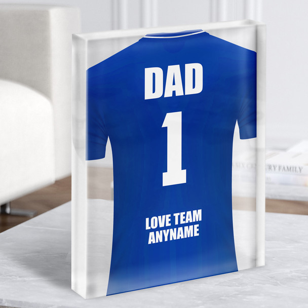 Dad No.1 Football Shirt Blue Personalised Dad Father's Day Gift Acrylic Block