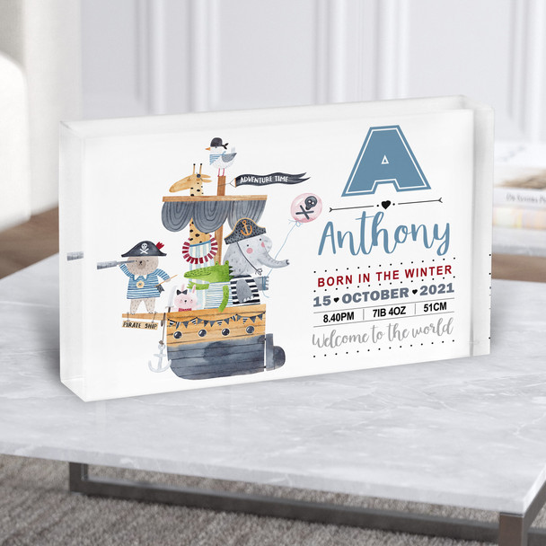 Birth Details Nursery Christening New Baby Pirate Ship Gift Acrylic Block