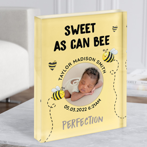 New Baby Birth New-born Nursery Christening Photo Bee Gift Acrylic Block