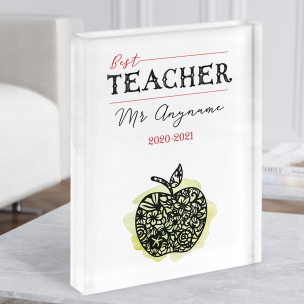 Abstract Botanical Apple Best Teacher Personalised Gift Acrylic Block