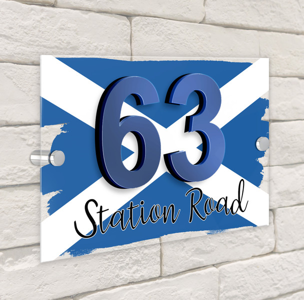 Scotland St Andrew's Cross Scottish Flag Modern Acrylic Door Number House Sign