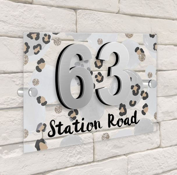 Animal Print Abstract Circles Grey 3D Modern Acrylic Door Number House Sign