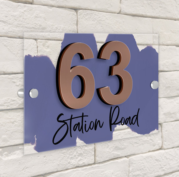 Paint Effect Wash Dark Dusky Blue 3D Modern Acrylic Door Number House Sign