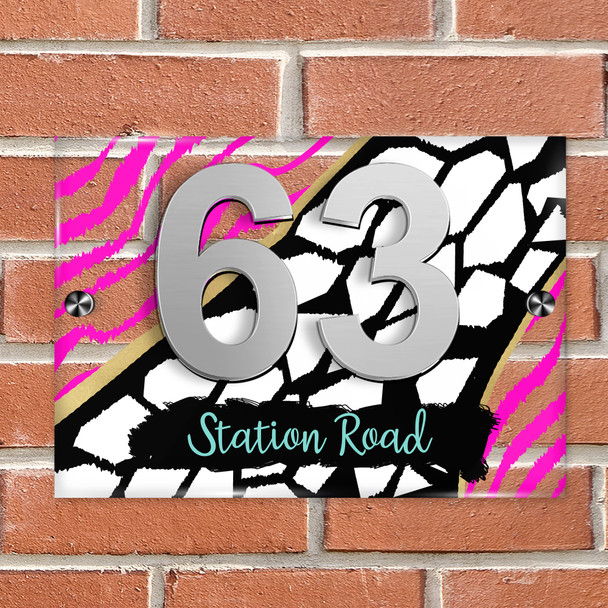 Animal Print Black Gold Hot Pink 3D Modern Acrylic Door Number House Sign