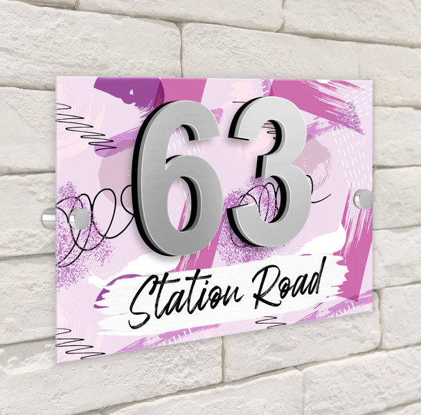 Mark making Abstract Pink Purple 3D Modern Acrylic Door Number House Sign