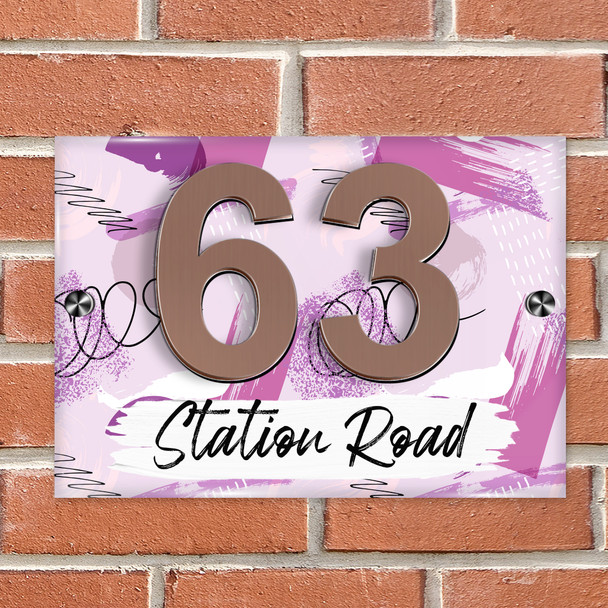 Mark making Abstract Pink Purple 3D Modern Acrylic Door Number House Sign