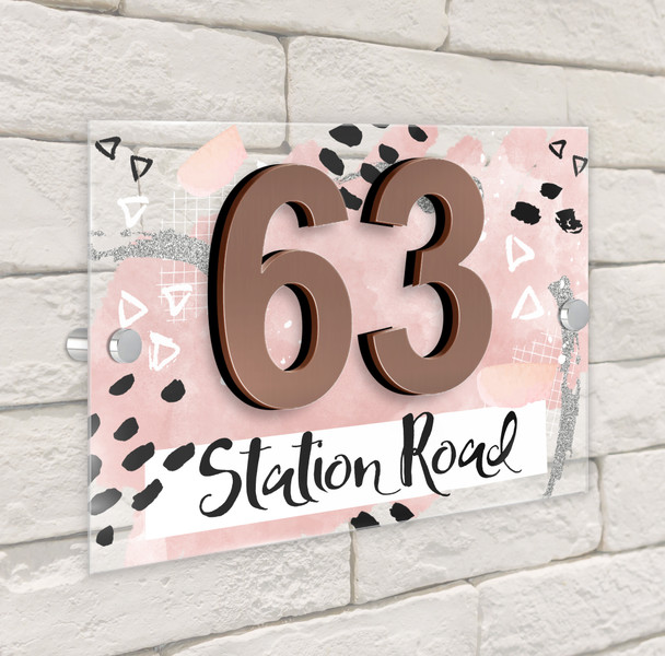 Abstract Scrapbook Dusky Pink 3D Modern Acrylic Door Number House Sign