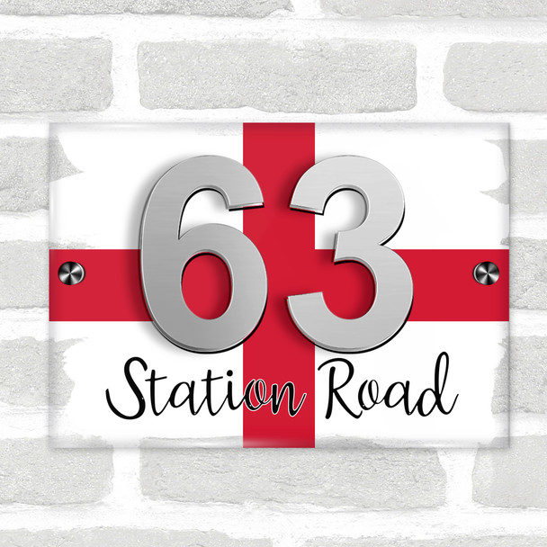 England Flag St George Cross 3D Modern Acrylic Door Number House Sign
