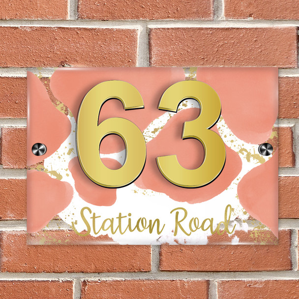 Abstract Gold Splatter Coral 3D Modern Acrylic Door Number House Sign