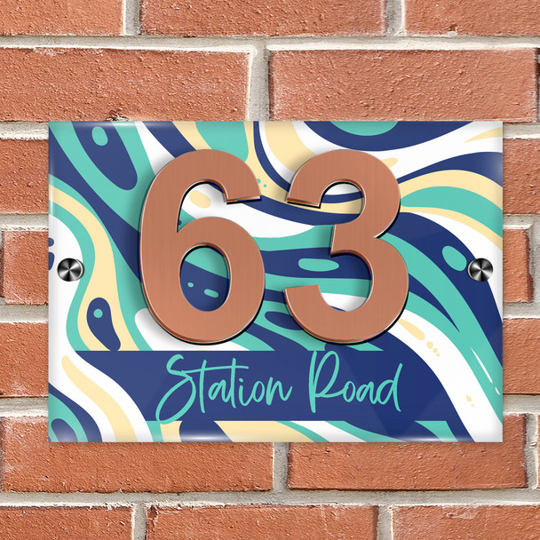 Abstract Swirl Pattern Blue 3D Modern Acrylic Door Number House Sign