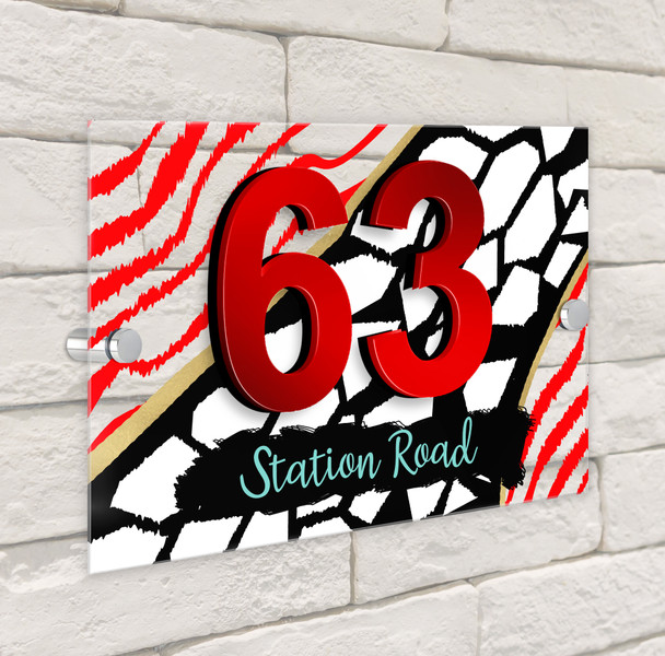 Animal Print Black Gold Red 3D Modern Acrylic Door Number House Sign