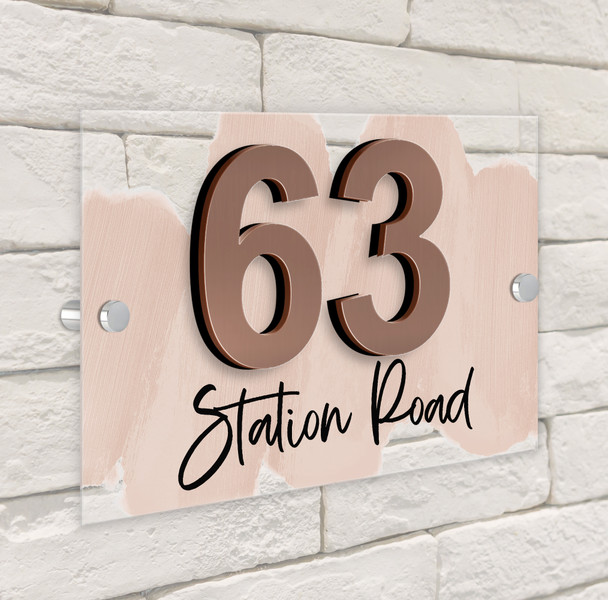 Paint Effect Wash Blush 3D Modern Acrylic Door Number House Sign