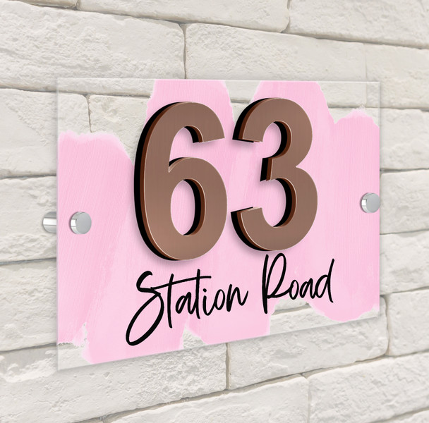 Paint Effect Wash Pink 3D Modern Acrylic Door Number House Sign