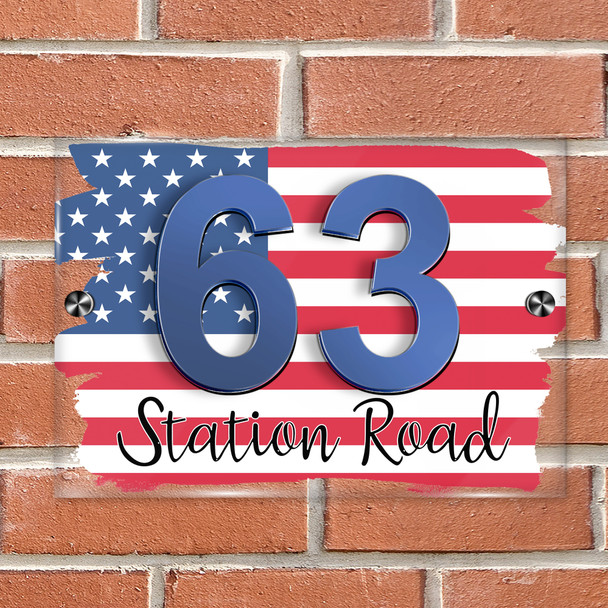 Flag American USA 3D Modern Acrylic Door Number House Sign