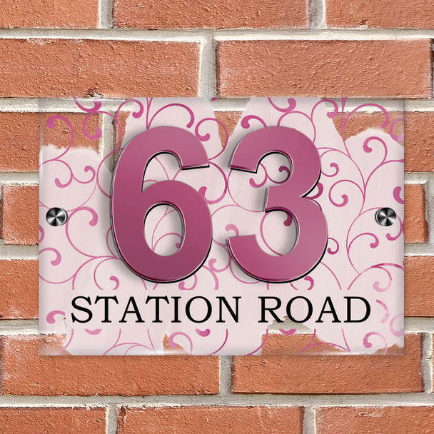 Pink Swirls 3D Modern Acrylic Door Number House Sign