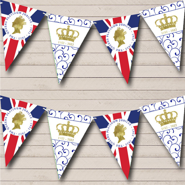 Union Jack Gold Crown Queen Swirls 70 Years Platinum Jubilee Bunting