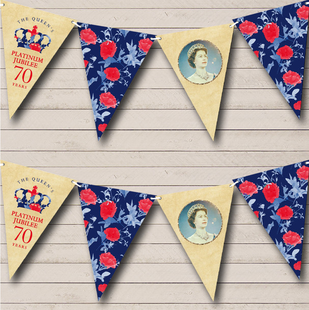 Red Navy Rose Vintage Queen Crown Platimum Jubilee Personalised Party Bunting