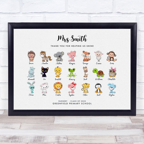 Cute Animal Character Class Thank You Teacher School Personalised Gift Print