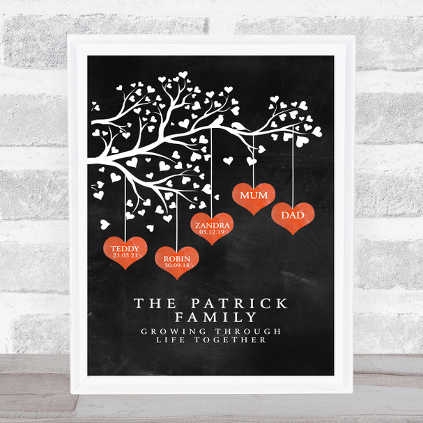 Family Tree Any Names Love Red Hearts Chalk Effect Personalised Gift Print