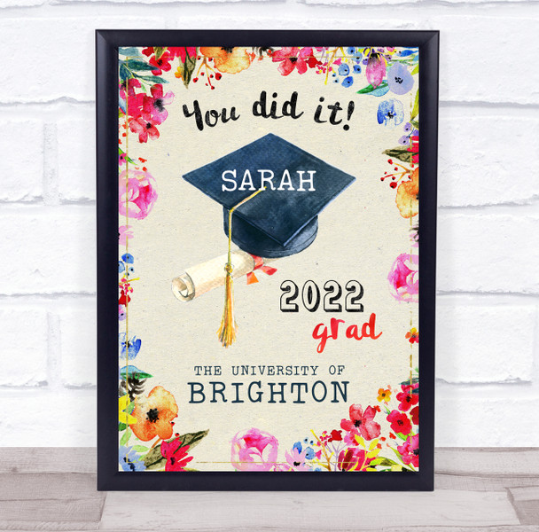 Graduation Celebration Bright Floral Pink Summer Personalised Gift Print