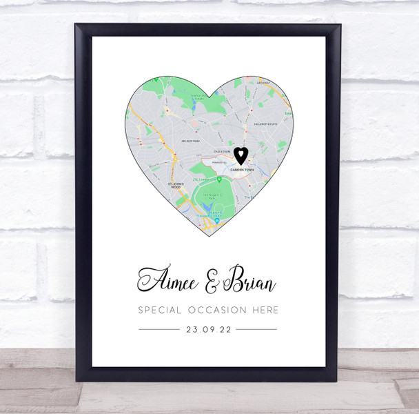 Heart Google Maps Special Date Event Place Couple Personalised Gift Print