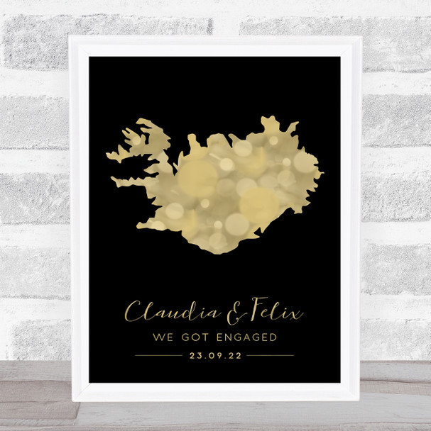 Iceland Special Country Date Occasion Black and Gold Personalised Gift Print