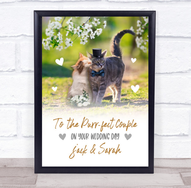 Most Purr-fect Couple Cute Wedding Cats Married Love Personalised Gift Print