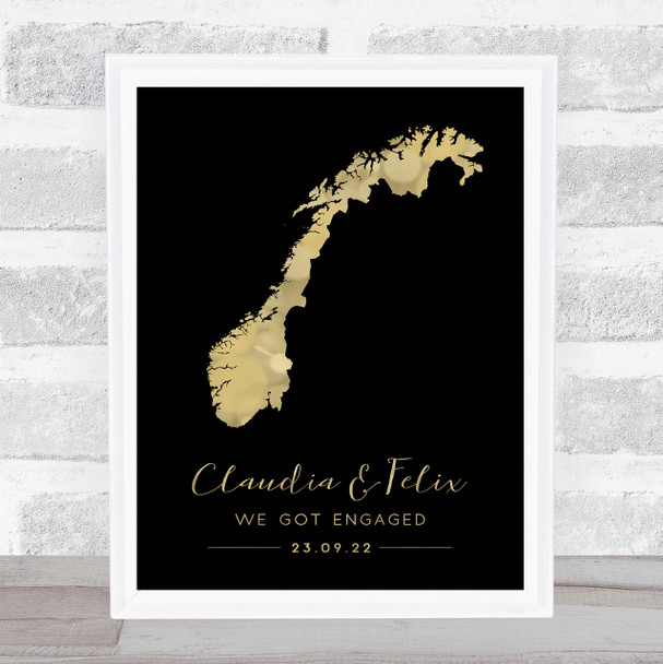 Norway Special Country Date and Occasion Black and Gold Personalised Gift Print
