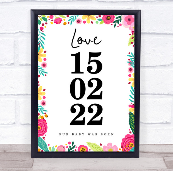 Special Date Event Occasion Love Spring Pink Flowers Personalised Gift Print