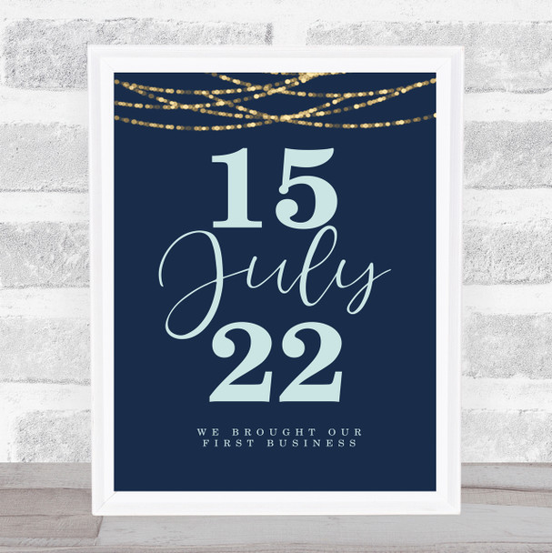 Special Date Fancy Month Navy Blue & Gold Lights Personalised Gift Print