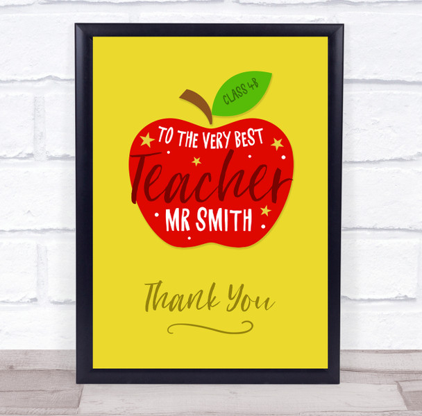 The Very Best Teacher Apple Typographic Yellow Red Personalised Gift Print