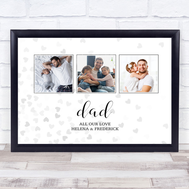 Fathers Day Dad Daddy Photo Silver Faded Hearts Personalised Gift Print