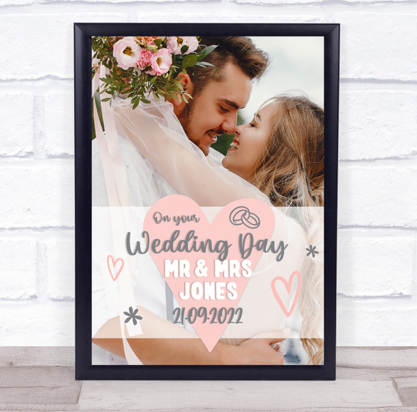 On your Wedding Day Photo Typographic Heart Banner Personalised Gift Print