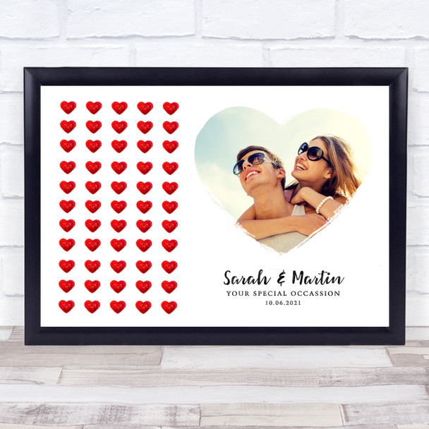Simple Red Hearts Photo Special Date Names Couple Personalised Gift Print