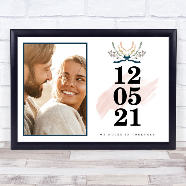 Special Date Occasion Photo Wreath Bow Blue Watercolour Personalised Gift Print