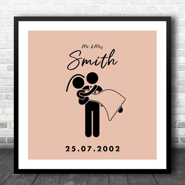 Square Wedding Couple Symbol Anniversary Wedding Personalised Gift Print