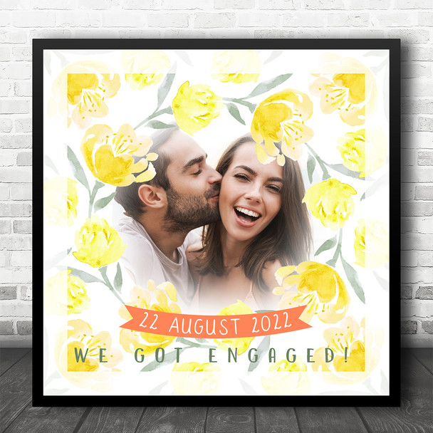 Summer Yellow Floral Bright Photo Date & Occasion Square Personalised Gift Print