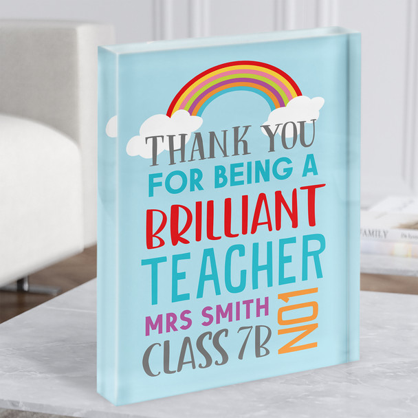 Thank You Teacher Rainbow Typographic Bright Class Gift Acrylic Block