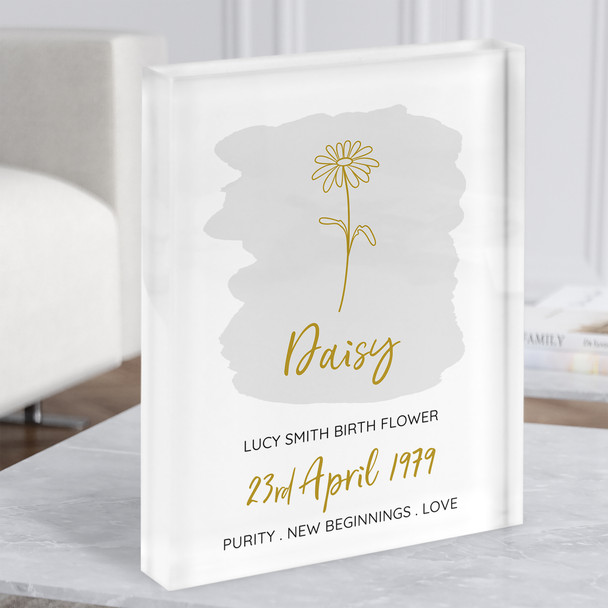 Yellow Daisy April Flower Month Birthday Meaning Personalised Gift Acrylic Block