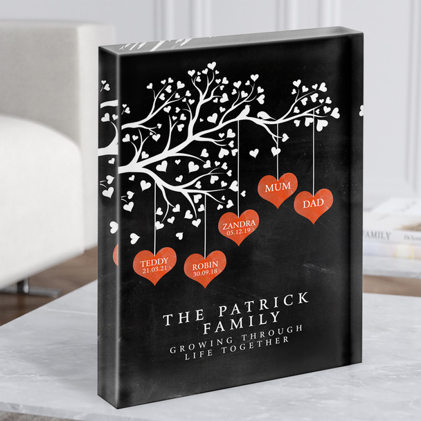 Family Tree Any Names Love Red Hearts Chalk Effect Gift Acrylic Block