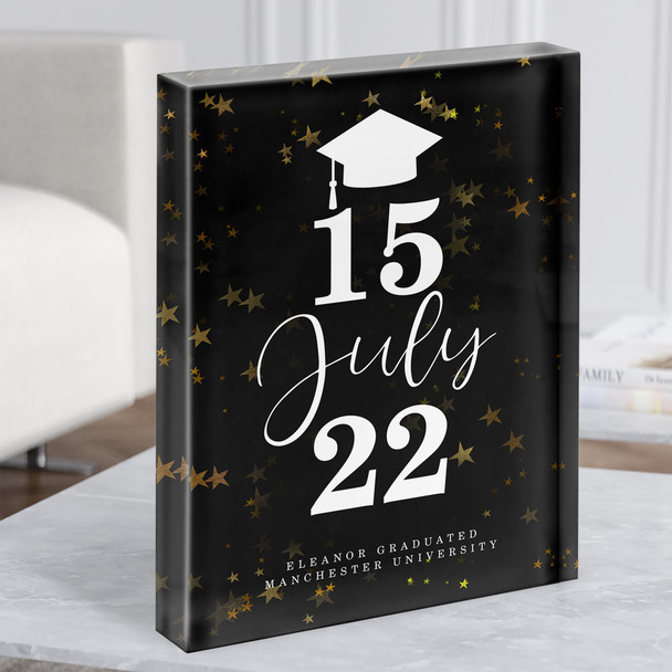 Graduation Celebration Black Gold Stars Special Date Gift Acrylic Block