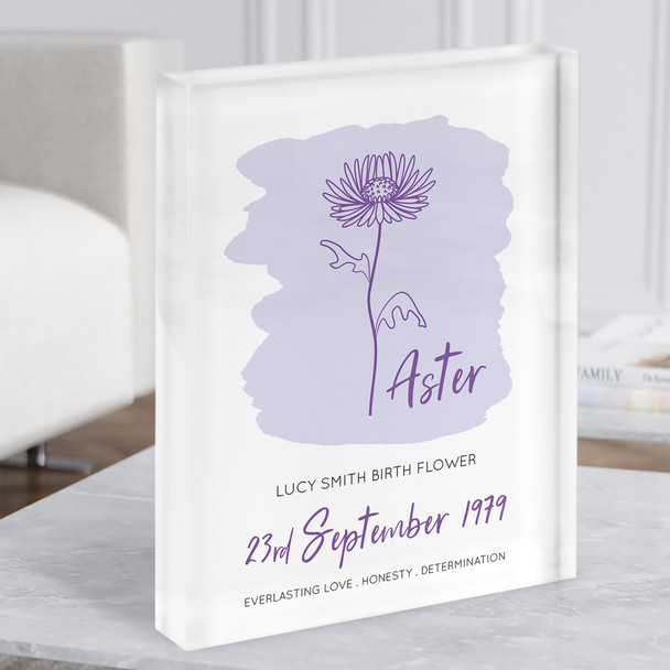 Purple Wash Aster September Flower Birthday Meaning Love Gift Acrylic Block