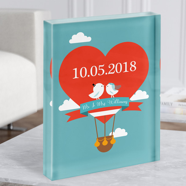 Red Heart Hot Air Balloon Anniversary Wedding Date Gift Acrylic Block