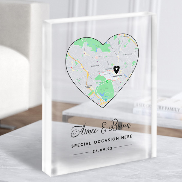 Heart Google Maps Special Date Event Place Couple Gift Acrylic Block
