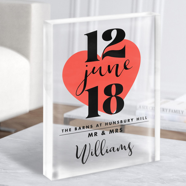 Red Heart Anniversary Wedding Date Couple Name Personalised Gift Acrylic Block