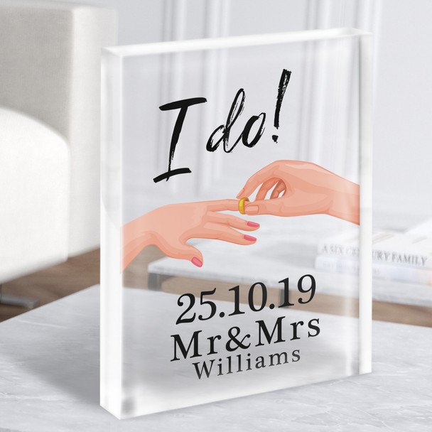 Wedding Hands I Do Gold Anniversary Wedding Date Personalised Gift Acrylic Block