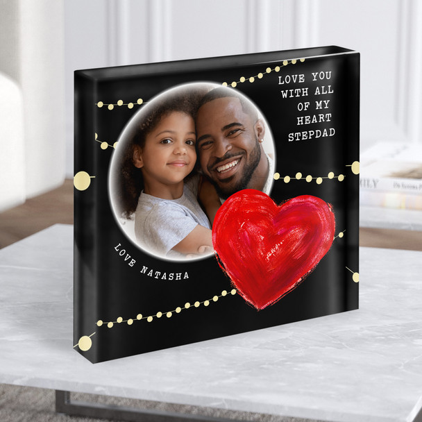 Black Red Chalk Heart Stepdad Photo Gold Square Personalised Gift Acrylic Block