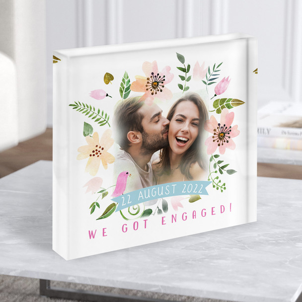 Floral Spring Pastel Photo Special Date Square Personalised Gift Acrylic Block
