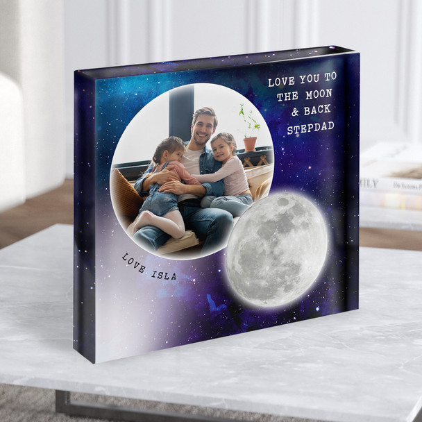 Space Love You To The Moon Back Stepdad Photo Square Gift Acrylic Block