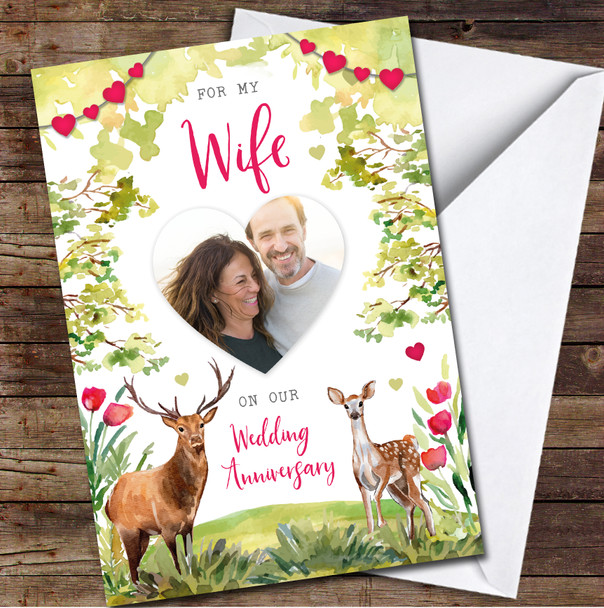 Wife Wedding Anniversary Deer Forest Painted Scene Romantic Personalised Card